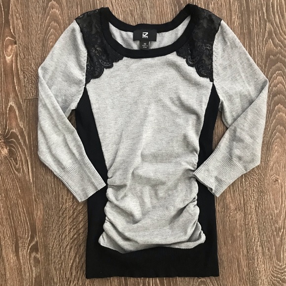 Sweaters - BOGO Stylish Fitted Grey and Black Lace Sweater